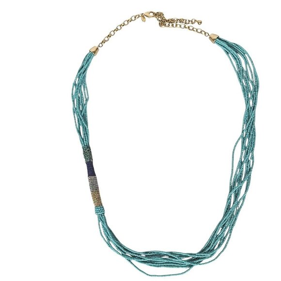 Chicos Teal Seed Beads Multi Strand Boho Necklace - Picture 2 of 5